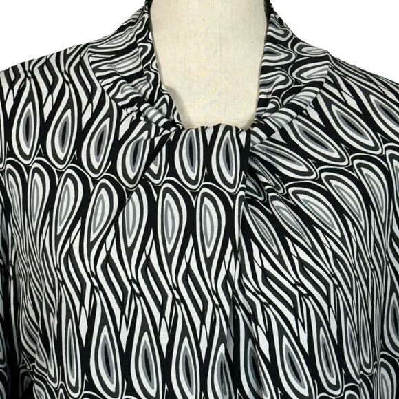 Worthington Large Top Geometric Stetch Elbow Puff Sleeves Keyhole Neck Multi - Picture 2 of 11